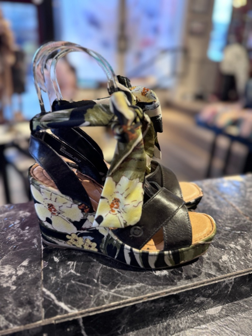 Born Women’s Floral Wedge Sandals - Black and Yellow